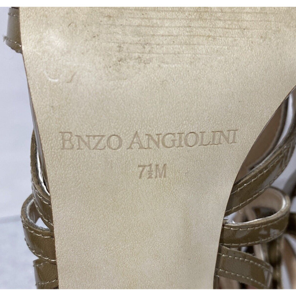 Enzo Angiolini Corbett Sandal Nude Patent Leather Strappy Stiletto Back Zip 7.5M - Picture 10 of 11